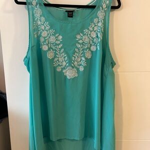 Torrid Teal Embroidered Sleeveless Blouse